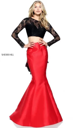 NWT‎ Sherri Hill 51169 Black Red Mermaid Lace Two Piece Gown Size 6 Prom Pageant thumbnail 1