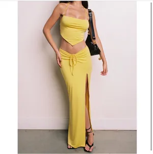 Tiger Mist Yellow Ruched Skirt With Side Slit thumbnail 12