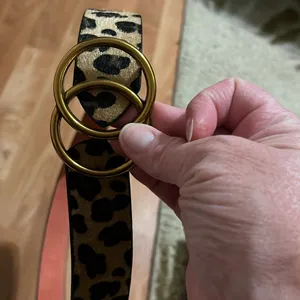 Leopard Print Belt with Gold Buckle Brown thumbnail 2