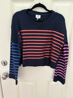 Sundry Striped Cropped Sweatshirt Size Small NWT thumbnail 1