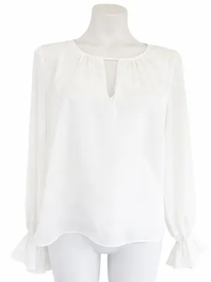 NEW DKNY Ruffled Satin Silky Blouse Top MEDIUM long sleeves Ivory white NWT thumbnail 2