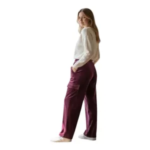 Women Purple Velvet Pants Size L Wide Leg Elastic Waist Lounge Pull-on thumbnail 2