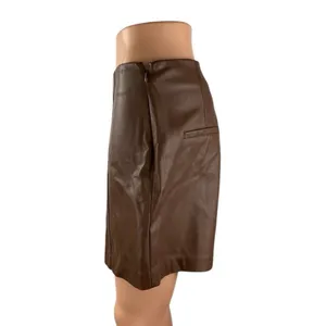 Meshki Women's Brown Fleece Lined High Rise Faux Leather Vegan Mini Shorts Sz M thumbnail 2