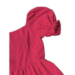 SheIn Hot Pink Swiss Dot Puff Sleeve Tie Back Tiered Mini Dress Flirty Womens‎ Small 4 thumbnail 10