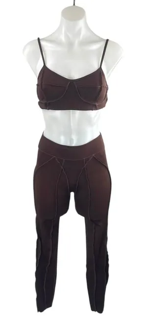 BTTRM Better Me Brown Contour Stitch Bralette Leggings Athletic 2-Piece Set M thumbnail 1