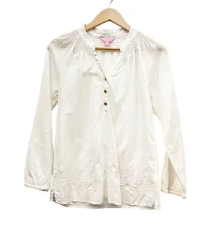 Lilly Pulitzer Lightweight Cotton Embroidery Blouse in Off White size Xsmall thumbnail 4