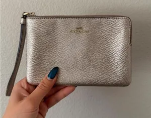 Leather Gold Coach Wristlet thumbnail 1