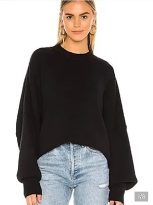Free People Womens Sweater XS Black Ottoman Slouchy Tunic Ribbed Mock Neck New thumbnail 1