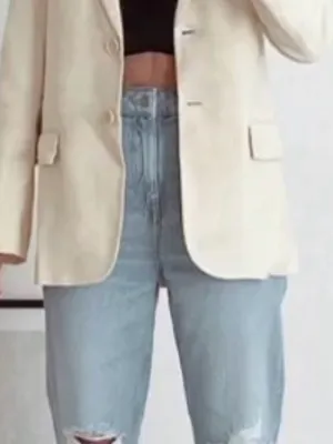 ZARA Cream Two-Button Tailored Blazer thumbnail 3