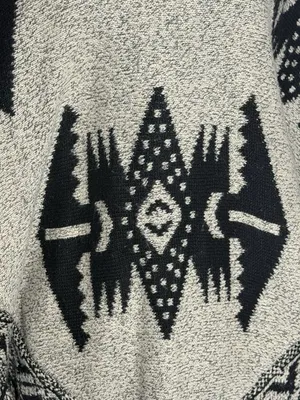 Earthbound Trading Poncho Sweater Fringe Aztec Black Tan Sz XL thumbnail 5