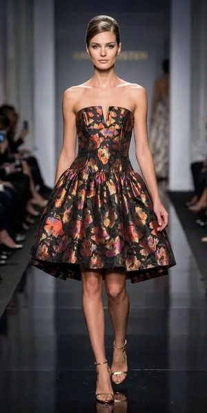 David Meister Vintage Floral Brocade‎ Strapless Mini Dress Black Multi Size 8 thumbnail 1