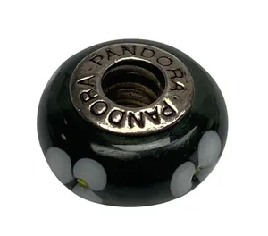 Pandora Sterling Silver 925 ALE Green Murano Glass Flower Bead Charm thumbnail 1