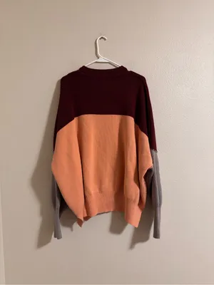 Free People Colorblock Crewneck Sweater in Burgundy, Peach & Gray thumbnail 3