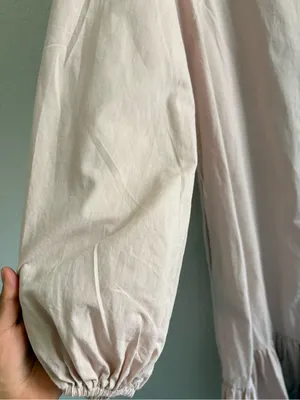 Aura Pale Pink Midi Belted Button Up Dress Lagenlook Ruffle Balloon Sleeve S thumbnail 4