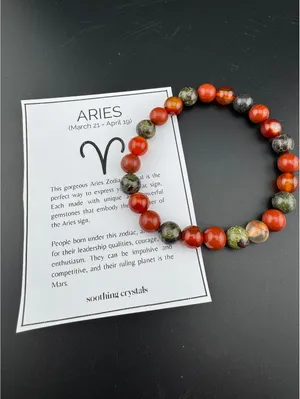 Zodiac Aries Gemstone Bracelet - Carnelian-Bloodstone-Jasper thumbnail 5