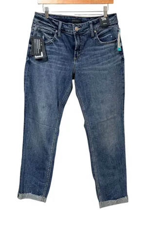 Silver Jeans Co Boyfriend Mid Rise Slim Leg Jeans Blue Medium Wash W30 L29 NEW thumbnail 1