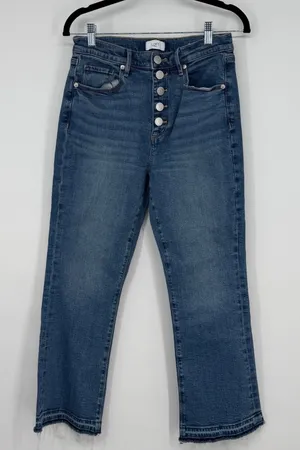 LOFT Outlet High Rise Flare Crop Jeans Blue Button Fly‎ Raw Hem Size 6 thumbnail 1