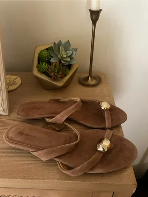 Madewell Mila Organic Hardware Thong Slide Sandal Aged Cognac Brown NEW Size 7.5 thumbnail 3