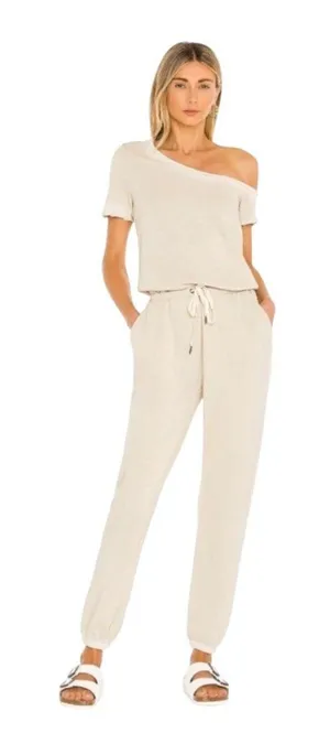 N: Philanthropy Womens‎ Queenie Small Beige Off-Shoulder Drawstring Jumpsuit thumbnail 1