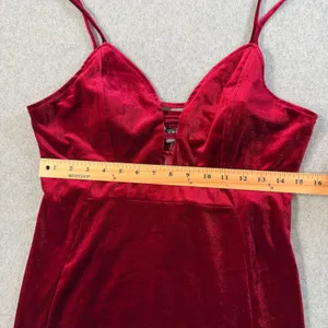 Haute Monde Women's XL Burgundy Velvet Strappy V-Neck Midi Bodycon Dress thumbnail 5