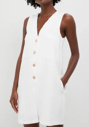 Tuckernuck White Textured Myla Romper in Size XXL thumbnail 1
