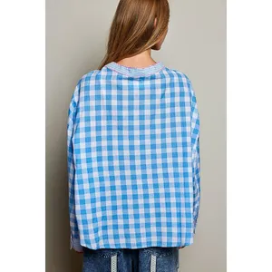POL Gingham Embroidered Palm Tree Blouse - Small thumbnail 3