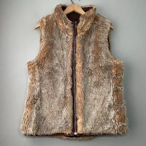Y2K Gap Reversible Vest Chocolate Brown Faux Fur Womens Size Medium Gilet Boho thumbnail 3