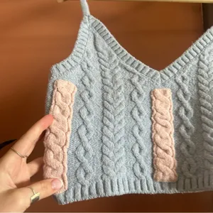 For Love‎ & Lemons Paige Cableknit Cropped Pastel Coquette Sweater Tank Top XS thumbnail 2