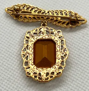 Vtg Exquisite Gold Tone Victorian Art Deco Square Clear Rhinestone Brooch Pin thumbnail 2