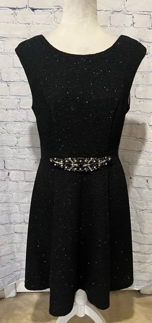 Eliza J Cocktail Dress Black Sleeveless Sparkle Rhinestone Sz 10 Fit & Flare thumbnail 1