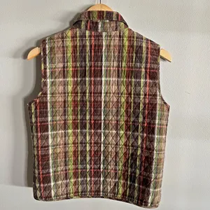 Christopher & Banks Quilted Plaid Embroidered Vest Brown Green Size S thumbnail 5
