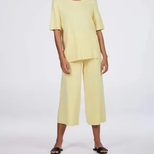 Charlie Holiday Delilah Butter Ribbed Knit High Rise Wide Leg Lounge Pants thumbnail 4