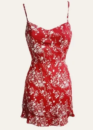 RHIOAS High Waisted Floral Ruffle Mini Dress Red thumbnail 1