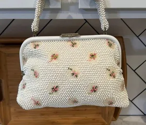 1950s Beaded Reversible Purse Vintage Top Handle Handbag Mid Century cottagecore thumbnail 1