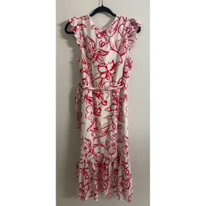 Sam‎ Edelman Petal Sketch V-Neck Maxi Dress Red White Floral Ruffle Size 10 NEW thumbnail 4