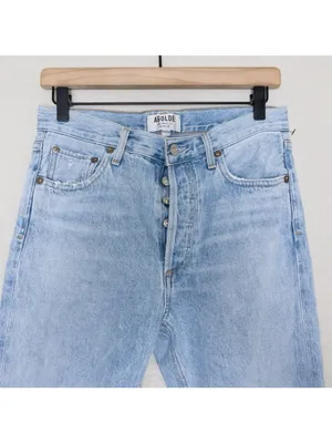 Agolde Jamie High Rise Classic Jean 27 Blue Distressed Button Fly Raw Hem Cotton thumbnail 3