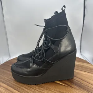 Steve‎ Madden Atomic Black Leather Wedge Booties Grunge Y2K Retro Women's 7M thumbnail 3