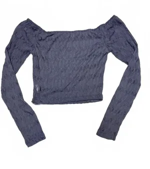 SHEIN Textured Off-Shoulder Crop Top Charcoal Grey Long Sleeve Y2K Style Size xS thumbnail 1
