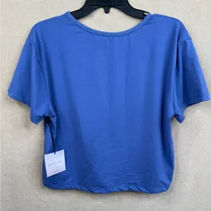 Happily Grey Blue T-Shirt Size S Embroidered Tis the Season Crop Short Sleeves thumbnail 2
