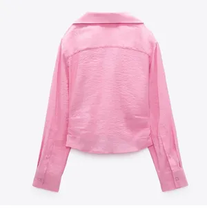 Pink textured long sleeve button front shirt thumbnail 5