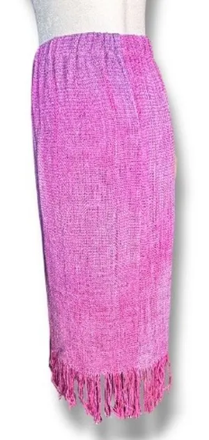 Handmade Vintage Pink Purple Tweed Fringe Skirt‎ Boho Statement Preppy Woven Statement thumbnail 1