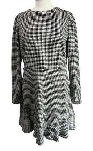 Loft Houndstooth Ruffle Posh Trim Mini‎ Dress Black and White Size 10 thumbnail 1