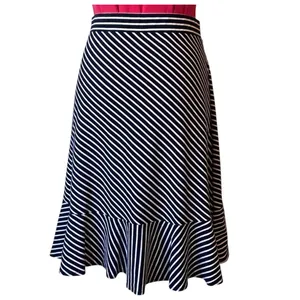 Talbots Navy White Striped Ruffle‎ Hem Midi Skirt Career Casual Women thumbnail 4