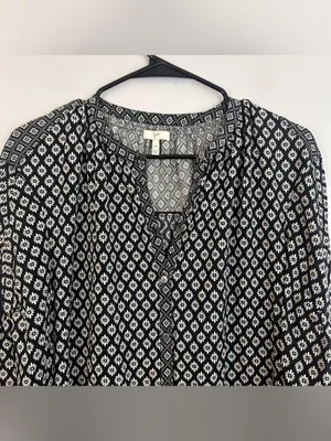 Joie Hagi Long Bishop Sleeve Ditzy Tile Print Black/White Drop BohoDress Size XS thumbnail 3