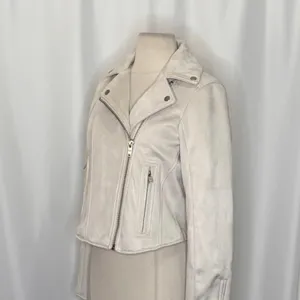 NWT!! ABERCROMBIE & FITCH Vegan Suede Moto Jacket Vegan Cropped Pale Gray Medium thumbnail 6