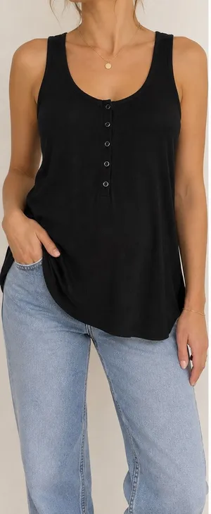 HATCH Black Henley Tank Top Size s Sleeveless Maternity Relaxed Fit thumbnail 1