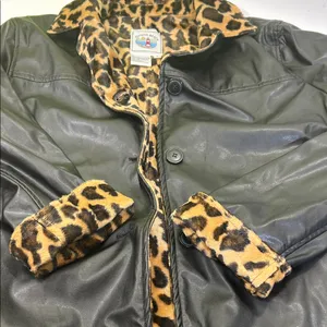 Leopard Print Lined Black Bomber Jacket Size L thumbnail 2
