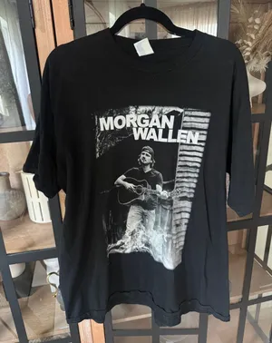 Morgan Wallen concert tour graphic tee guitar acoustic b&w short sleeve tshirt thumbnail 1