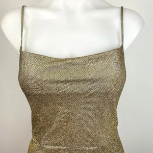 NEW MNG Mango Gold Sleeveless Slit Glitter Holiday Party Slip Midi Dress Size XS thumbnail 6