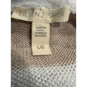 Eileen Fisher Organic Linen Striped Sweater Tan White Large S18SVD Pockets thumbnail 4